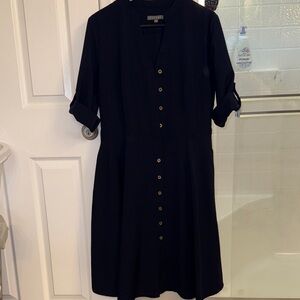 Elegant Navy Blue Button-Down Dress